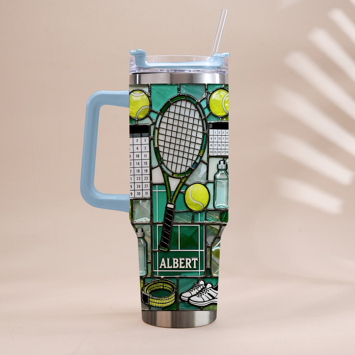 Happiest On The Court - Personalized Tennis Tumbler With Handle