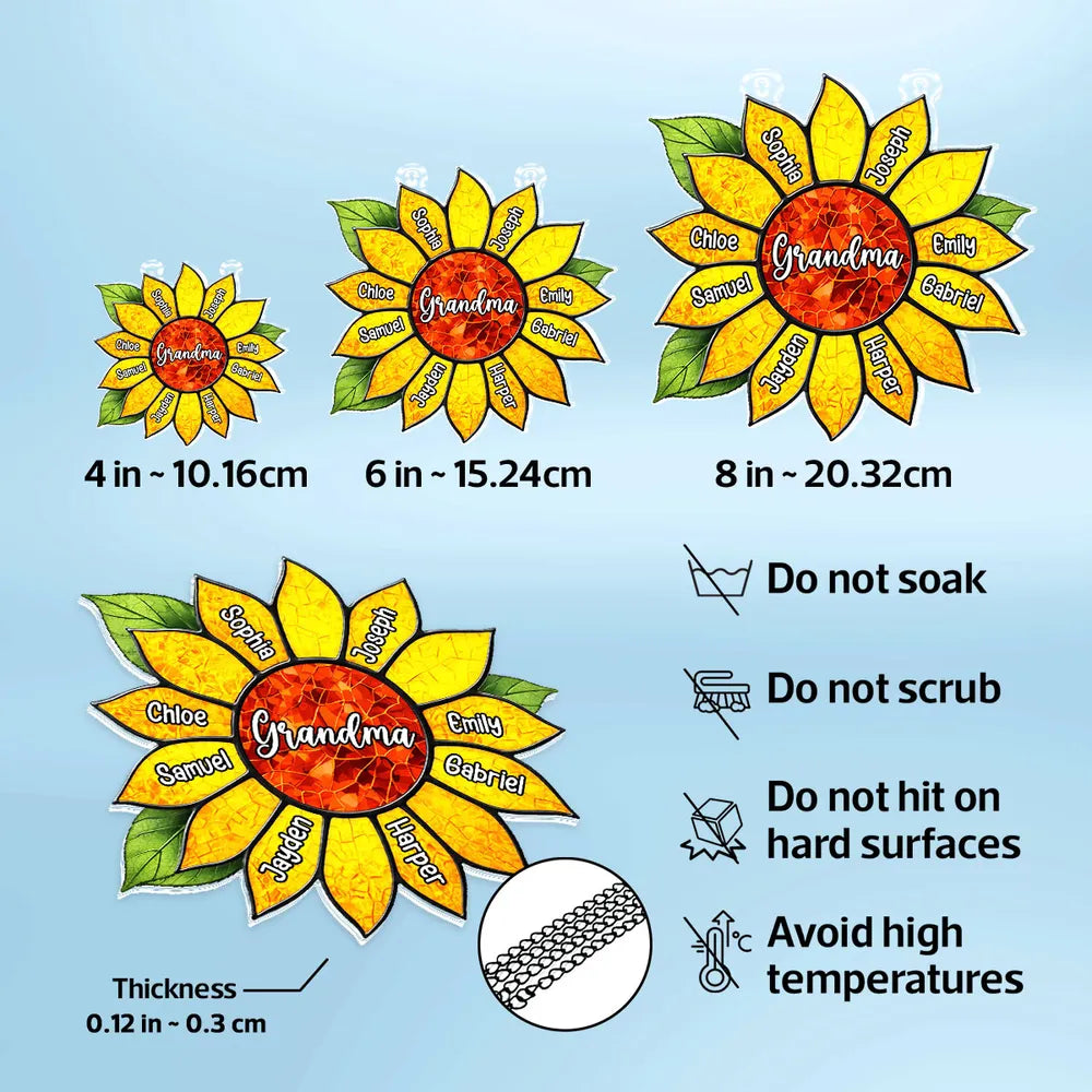 Personalized Sunflower Acrylic Suncatcher Ornament for Grandma Window Decor, Bright Sunlit Gift Full of Love