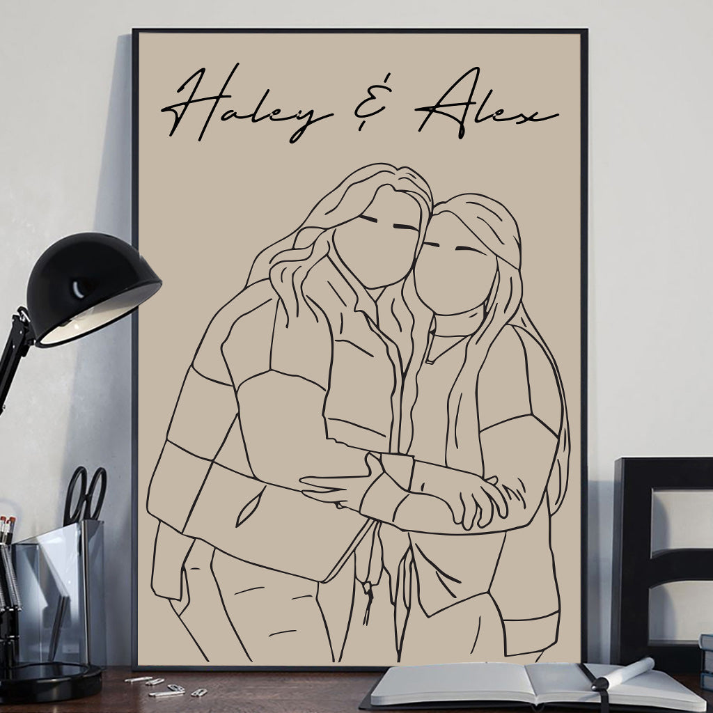 Line Art Portrait - Personalized Sibling Canvas And Poster