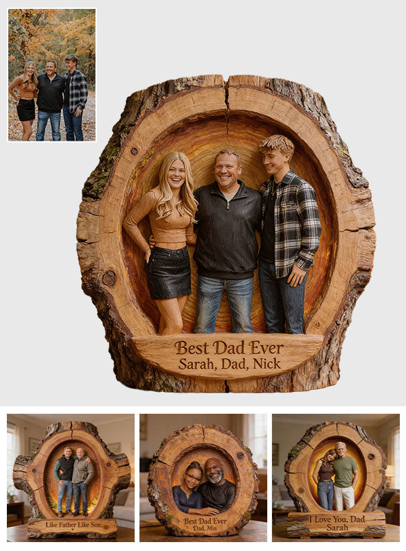 Custom Best Dad Ever Wood Log Figurine, Personalized Father and Son Carved Statue, Rustic Tabletop Decor Gift for Father's Day
