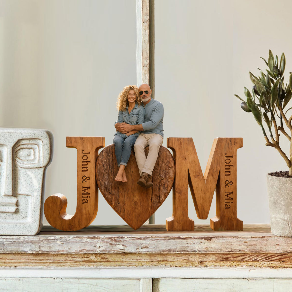 I Love You Forever - Personalized Couple Custom Shaped Wood Plaque