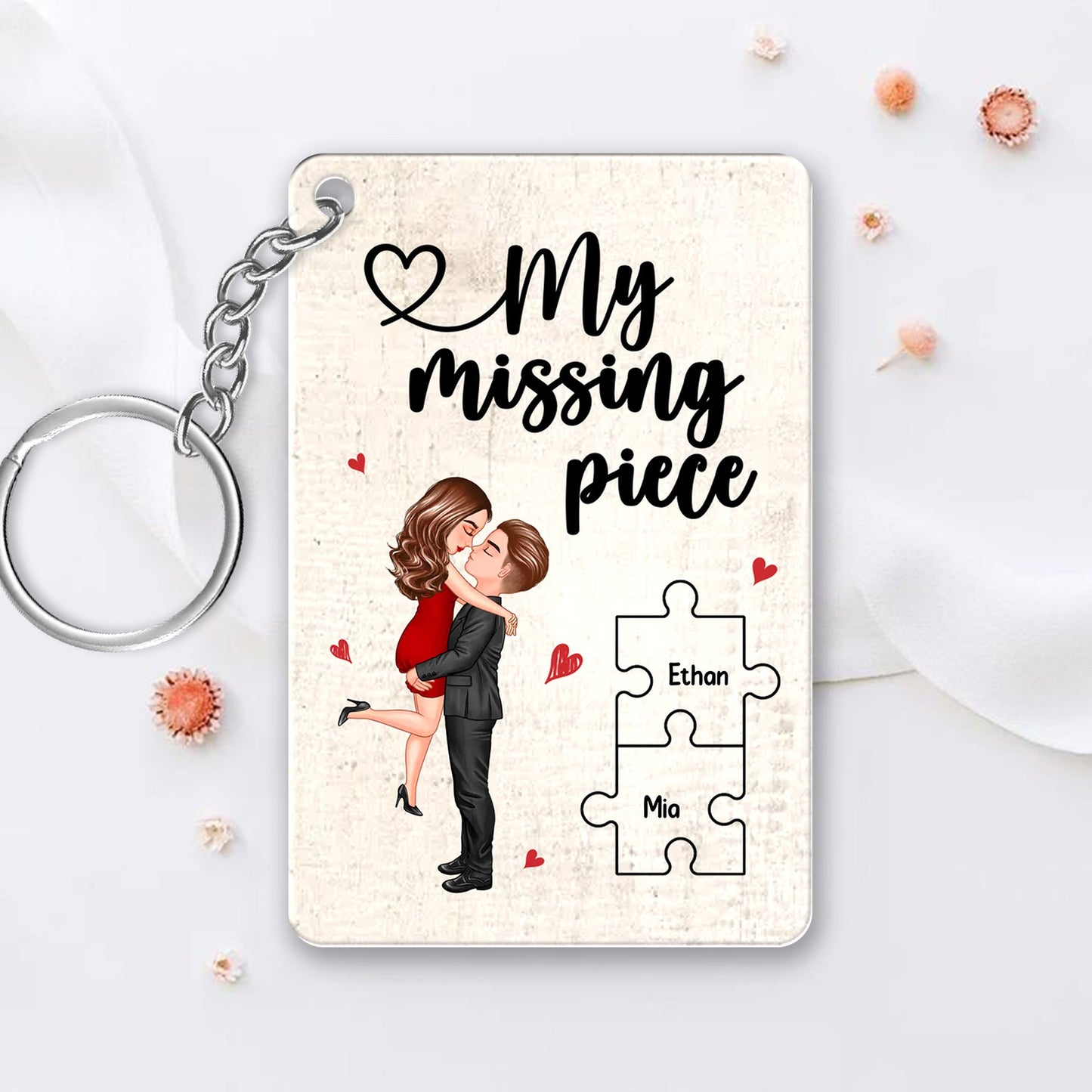 My Missing Piece - Couple Embracing Keychain, A Romantic Personalized Gift for Valentine’s Day or Anniversaries