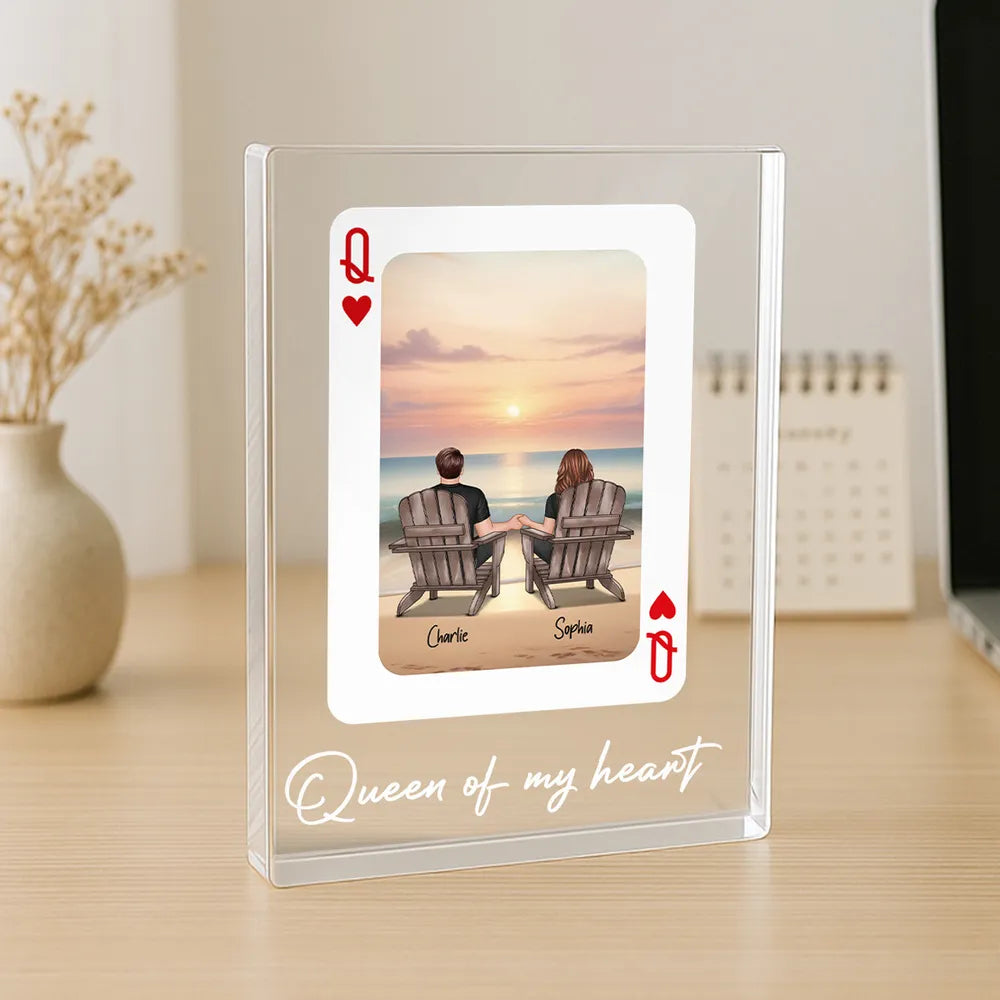 Rectangle Acrylic Block Plaque Personalized for Couples, Beach Chairs at Sunset, Sweet Desk Decor Keepsake Gift for Your Partner