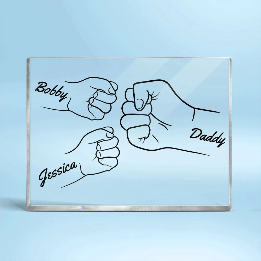Rectangle Acrylic Block Plaque with Daddy and Kids Fist Bump Illustration, High Clarity, Heartwarming Gift for Dad