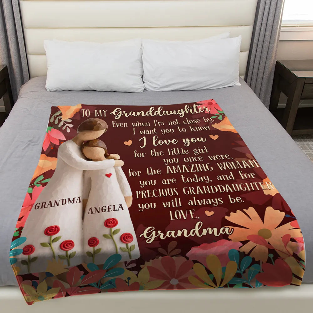 Grandma to Granddaughter Personalized Fleece Blanket, Warm Floral Message Throw, Heartwarming Unique Gift for Her