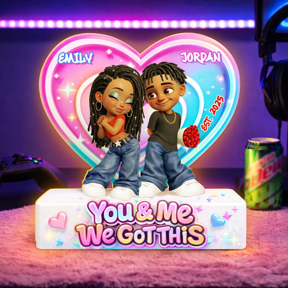 Personalized You & Me We Got This Heart Acrylic Light Box, Cute Cartoon Couple Bedroom Glow, Unique Gift for Him or Her