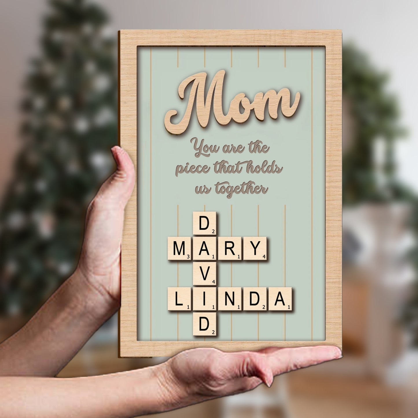 Personalized 2-Layer Wooden Puzzle Art Plaque - Mom, The Piece That Holds Us Together, Perfect Gift for Mom