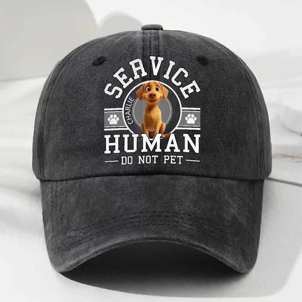 Baseball Cap with “Service Human” dog graphic – washed-look, comfy adjustable fit, everyday shade and style, a playful gift for dog owners and pet lovers