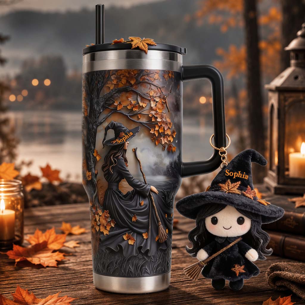 It's Time - Personalized Witch Tumbler With Plush Charm