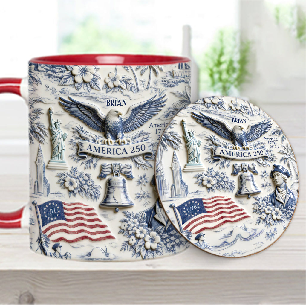 250 Years of America 1776–2026 Vintage Patriotic - Personalized Independence Day/ 4th of July Accent Mug & Coaster