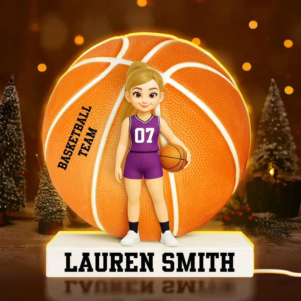 Custom Basketball Team Acrylic Light Box with Cute Player Illustration – Warm Atmosphere Light and Memorable Gift for Sports Lovers