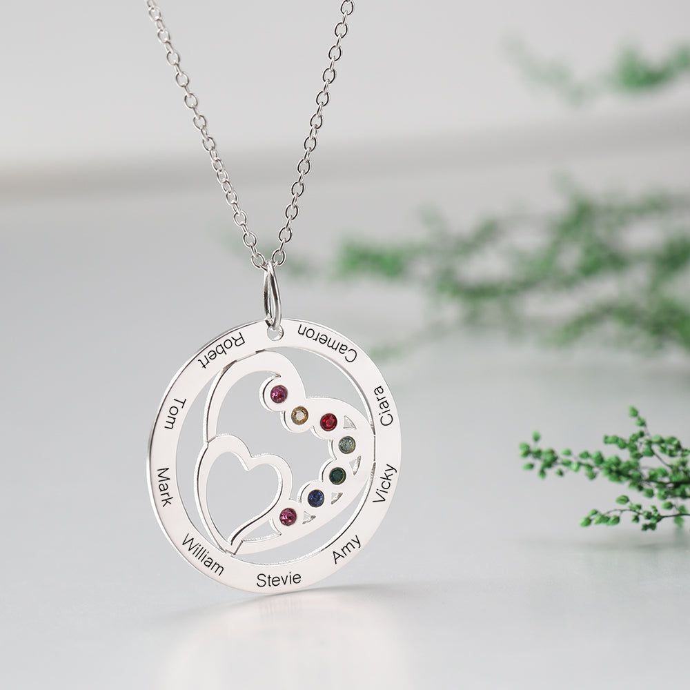 Our Family - Personalized Family Round and Heart Engraved Necklace