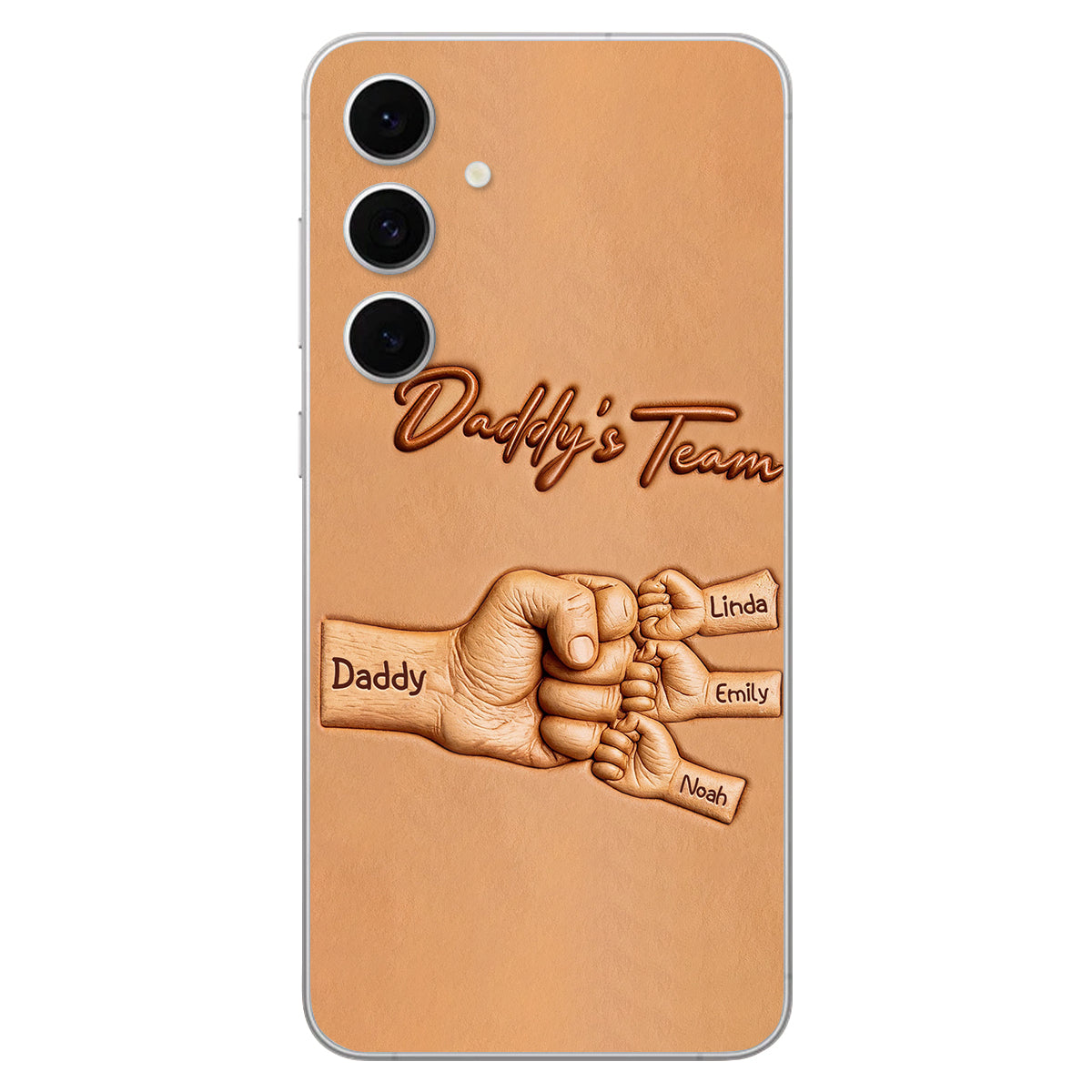 Daddy's Team - Personalized Father 3D Embossed Leather Phone Case