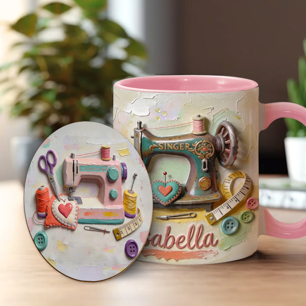 Just a Girl Who Loves Sewing - Personalized Sewing Accent Mug & Coaster