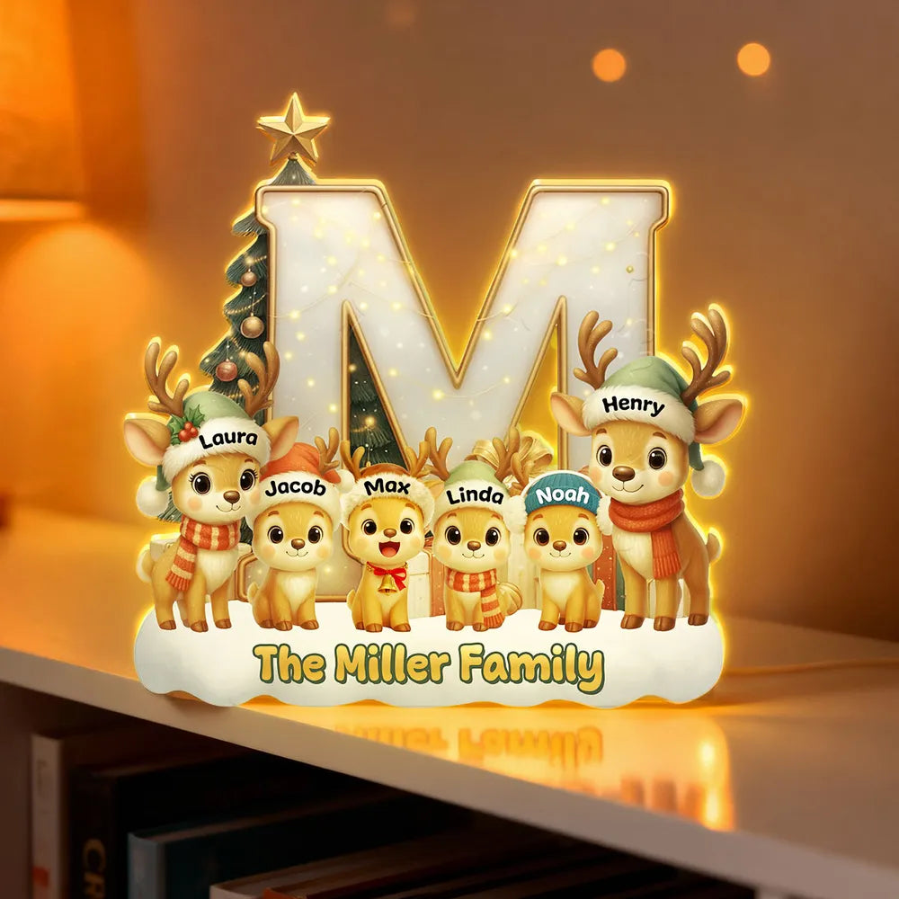 Personalized Acrylic Initial Letter Light Box with Reindeer Family, Cozy Christmas Tree Glow, Festive Home Decor Gift
