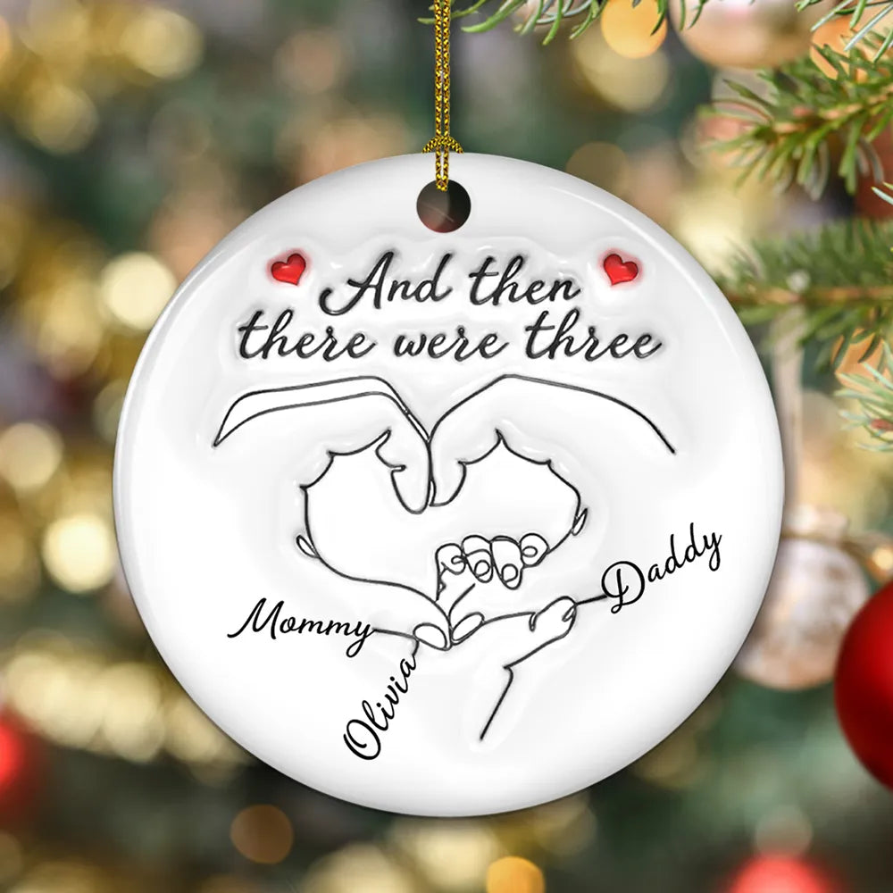 Personalized Ceramic Ornament for Parents – Hand Heart Family Sketch, Christmas Tree Decoration, Sentimental Unique Gift