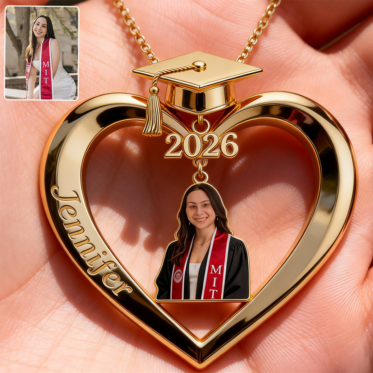 Graduation Class of 2026 - Personalized Graduation Shaped Metal Pendant Necklace
