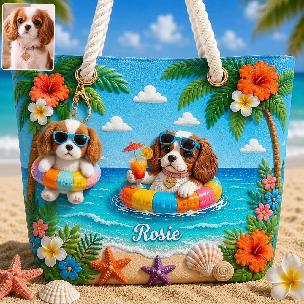 Funny Pet Summer Vibes - Personalized Dog Beach Bag With Plush Charm
