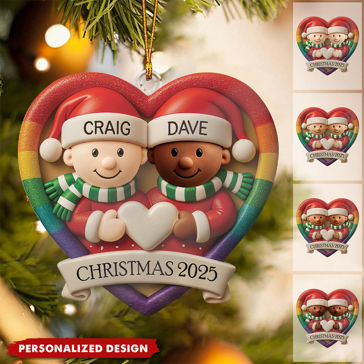 Custom LGBT Couple Acrylic Ornament, Cozy Hugging Santa Characters for Holiday Celebration, Romantic Keepsake & Special Gift