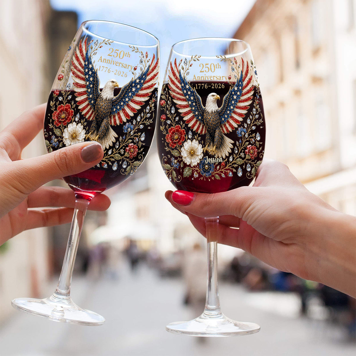 Land Of The Free - Personalized Bald Eagle Long Stem Wine Glass With Box