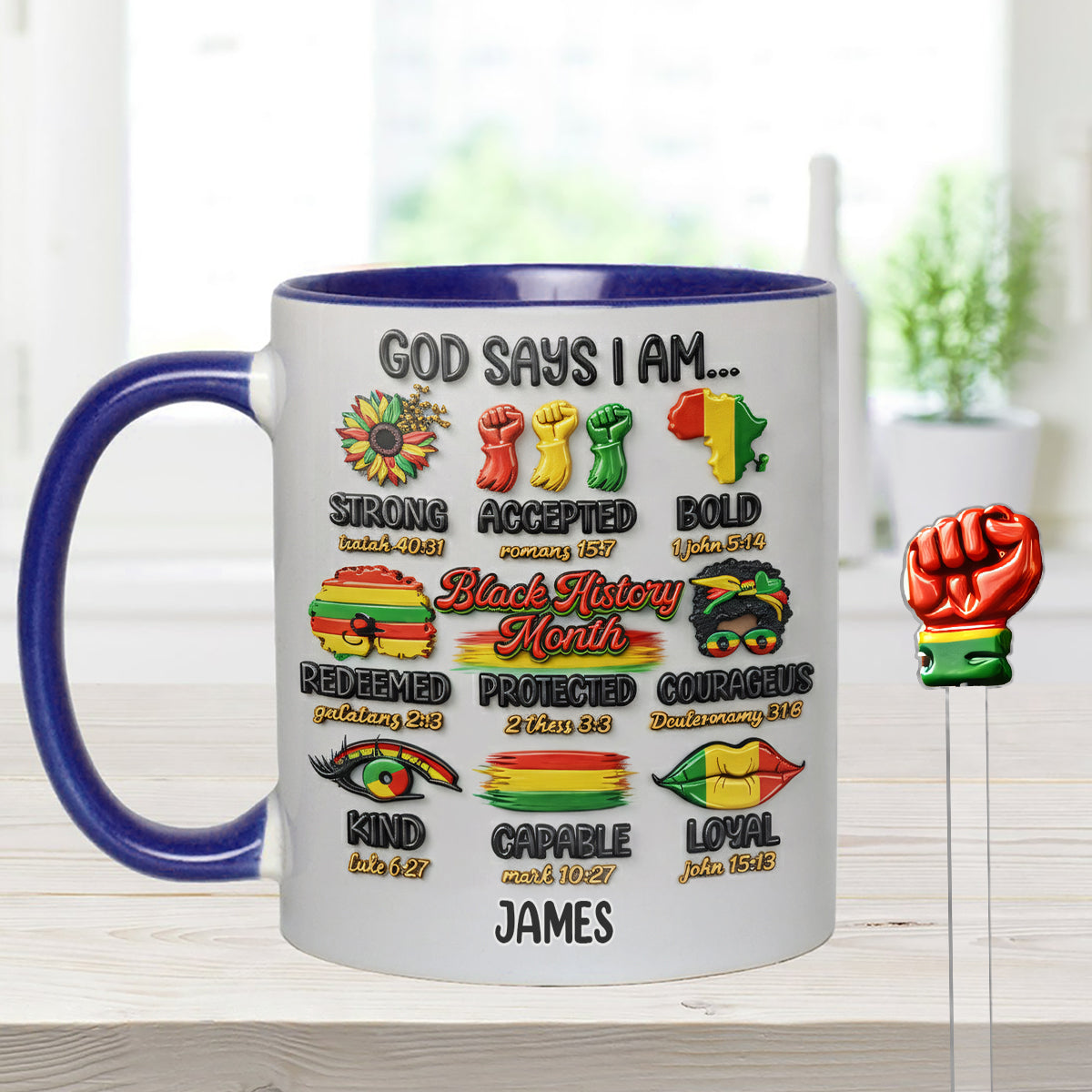 Black History Month, God Says You Are - Personalized African American Set Accent Mug With Acrylic Stirrers