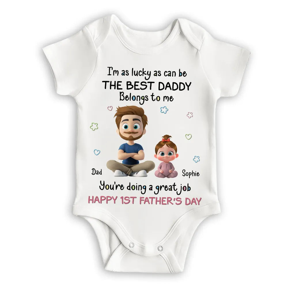 Short Sleeve Baby Onesie Personalized for New Dad, Sweet Father & Baby Illustration, Heartwarming First Father's Day Gift