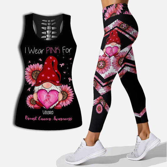 I Wear Pink For - Personalized Breast Cancer Awareness Hollow Tank Top and Leggings
