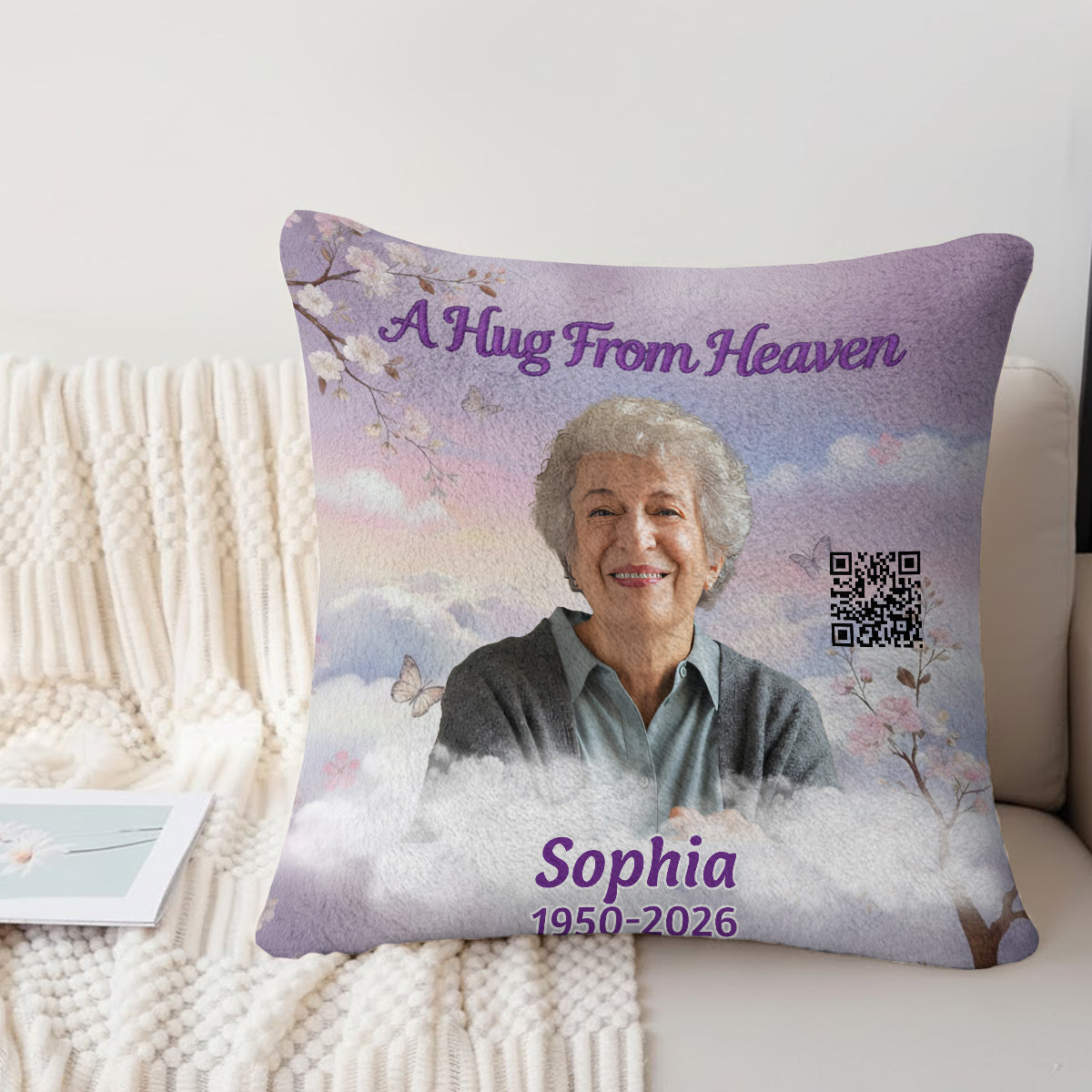 A Hug From Heaven - Personalized Memorial Faux Fur Square Pillow