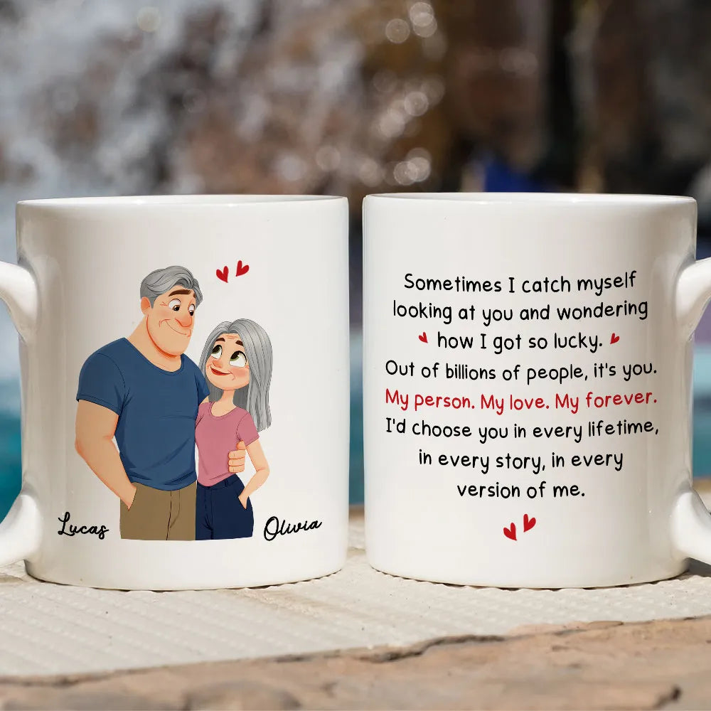 Personalized Couple Quote Ceramic Mug, Hugging Illustration for Morning Coffee, Unique Romantic Gift for Him or Her