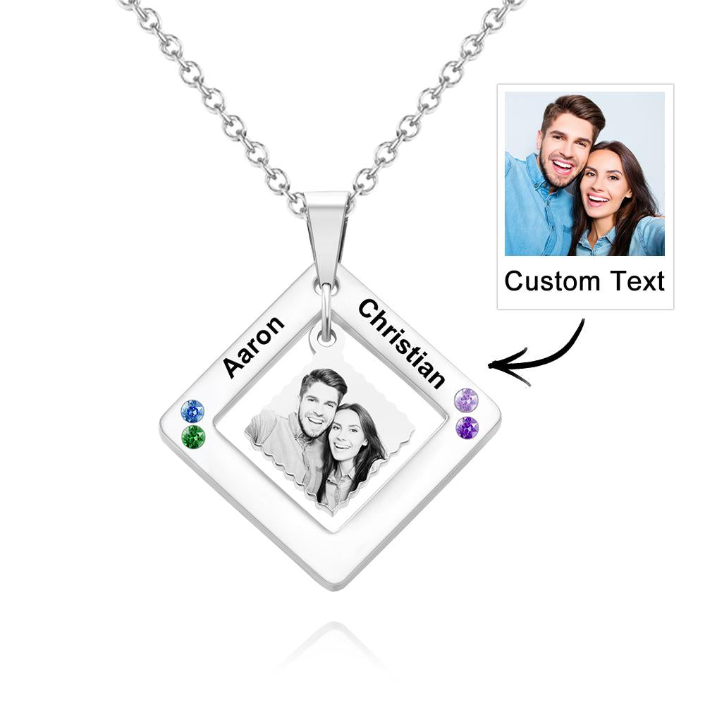 Any Phtos - Personalized Photo Engraved Necklace Square Multi-name