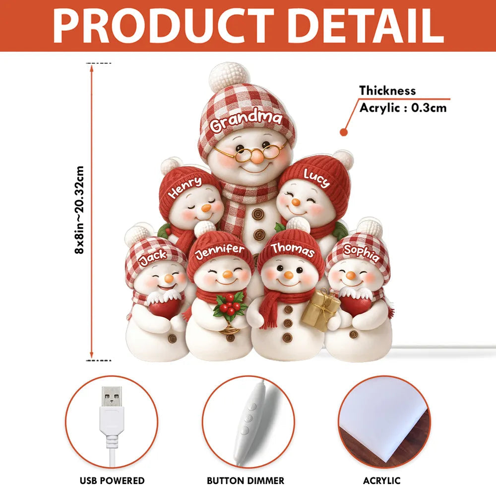 Snowman Family Acrylic Light Box for Grandma - Cozy Christmas Decor and Unique Holiday Gift from Grandkids