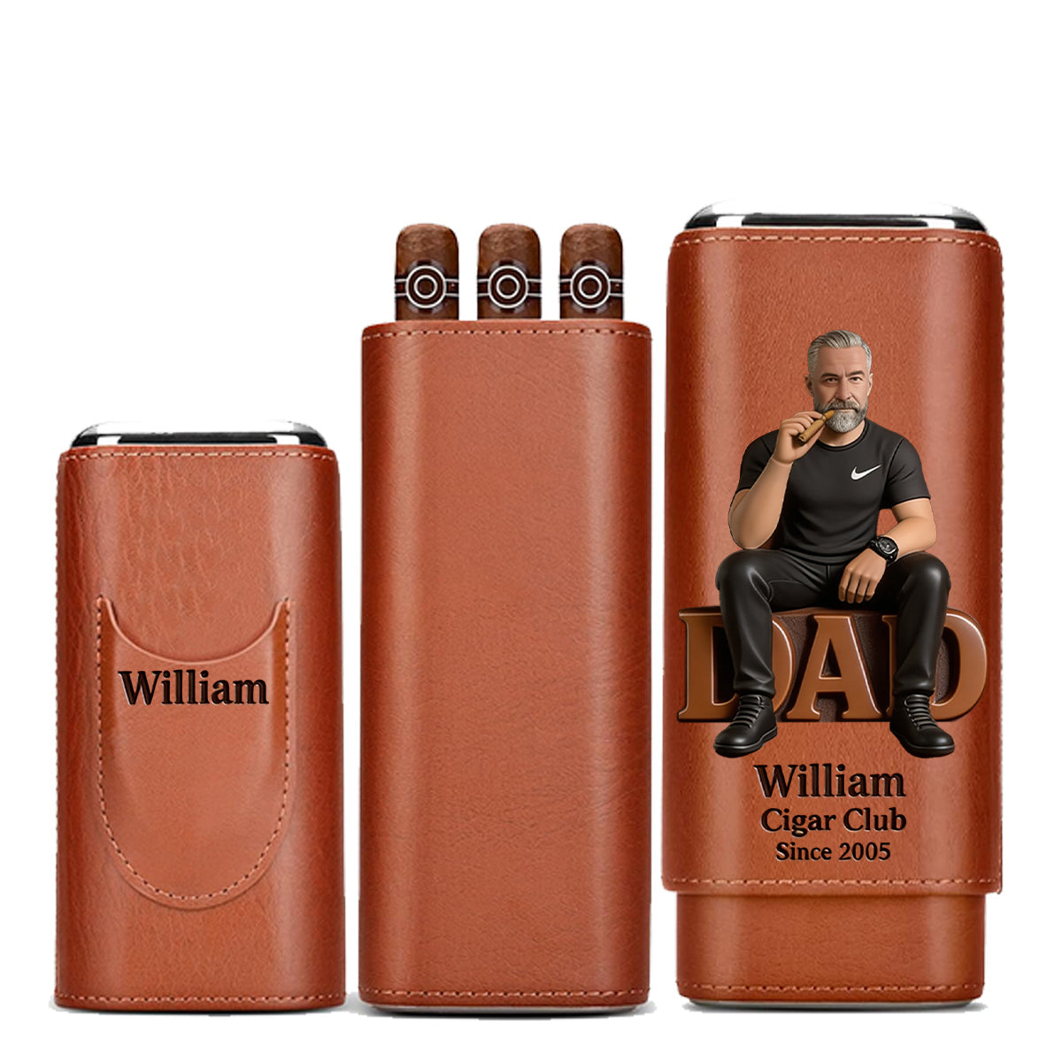 Dad Loves Cigars - Personalized Father Leather Cigar Humidor Case