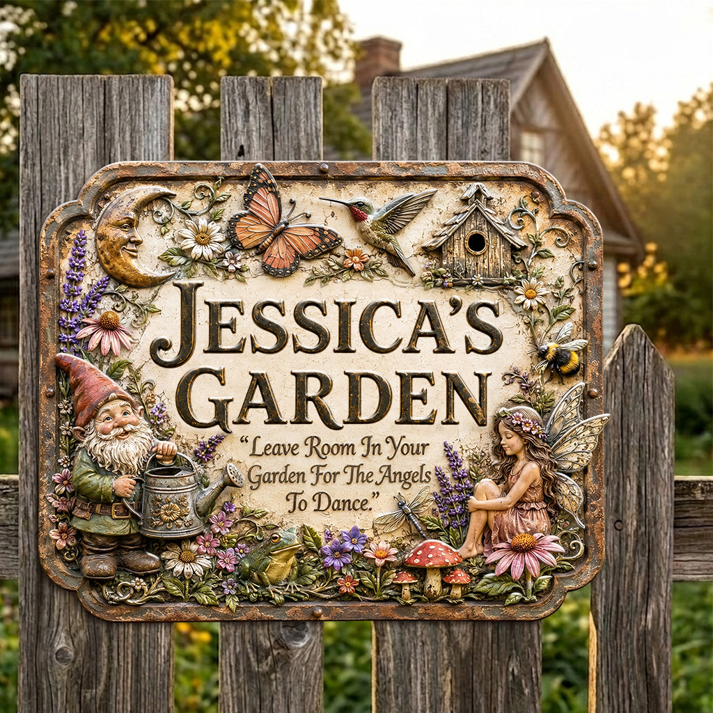 Leave Room In Your Garden For The Angles To Dance - Personalized Gardening 3D Printed Cut Metal Sign
