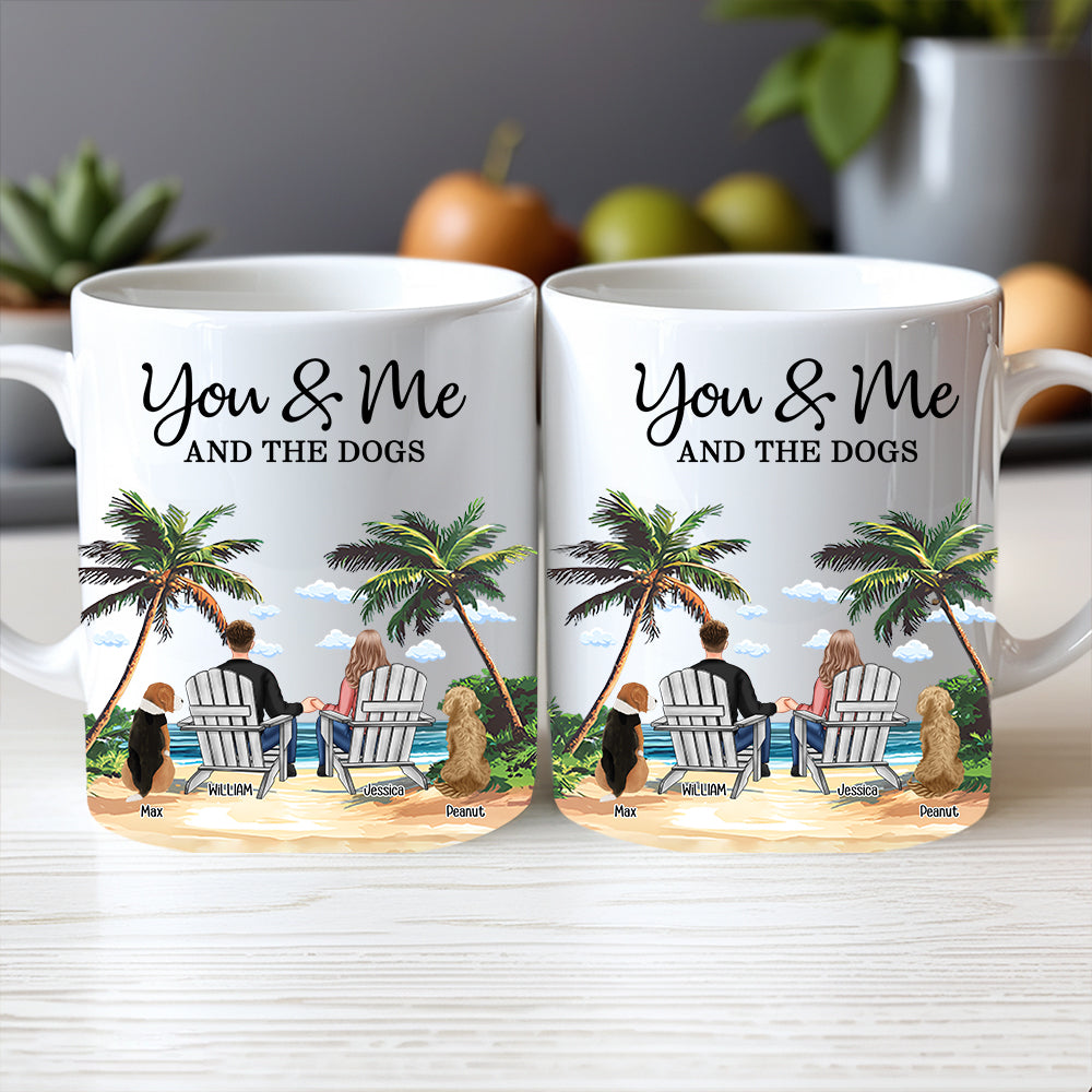 Personalized White Ceramic Mug – You & Me and the Dogs, Custom Mug for Couples with Their Dogs, Perfect Gift for Dog Lovers,