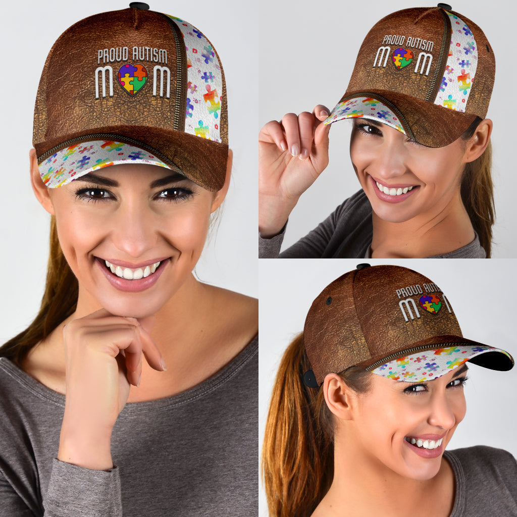 Autism Mom Leather Pattern Print Autism Awareness Classic Cap 0622