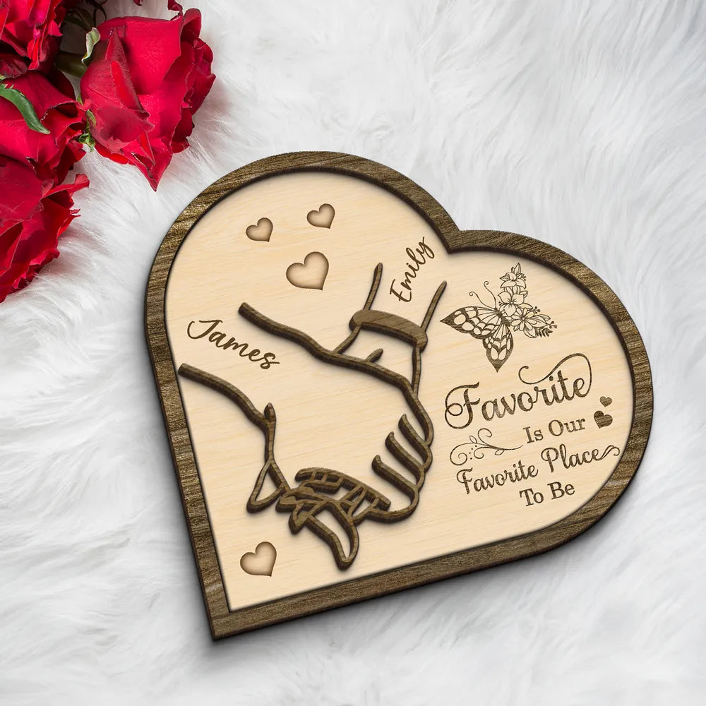 Personalized 2-Layer Wooden Plaque with Holding Hands and Heart Quote for Couples, Unique Romantic Gift for Him or Her