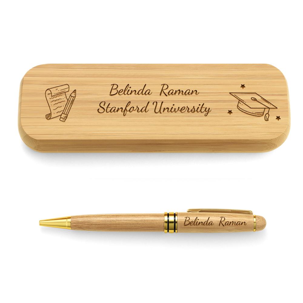 Any Message - Personalized Text Engraved Pen Set With Wooden Box