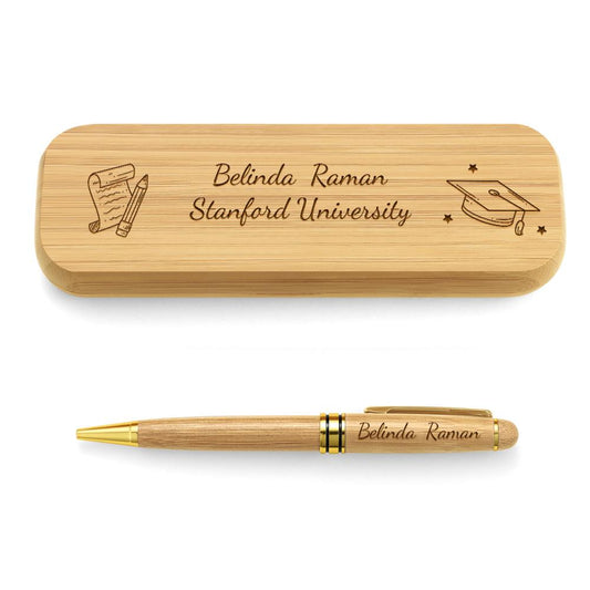 Any Message - Personalized Text Engraved Pen Set With Wooden Box