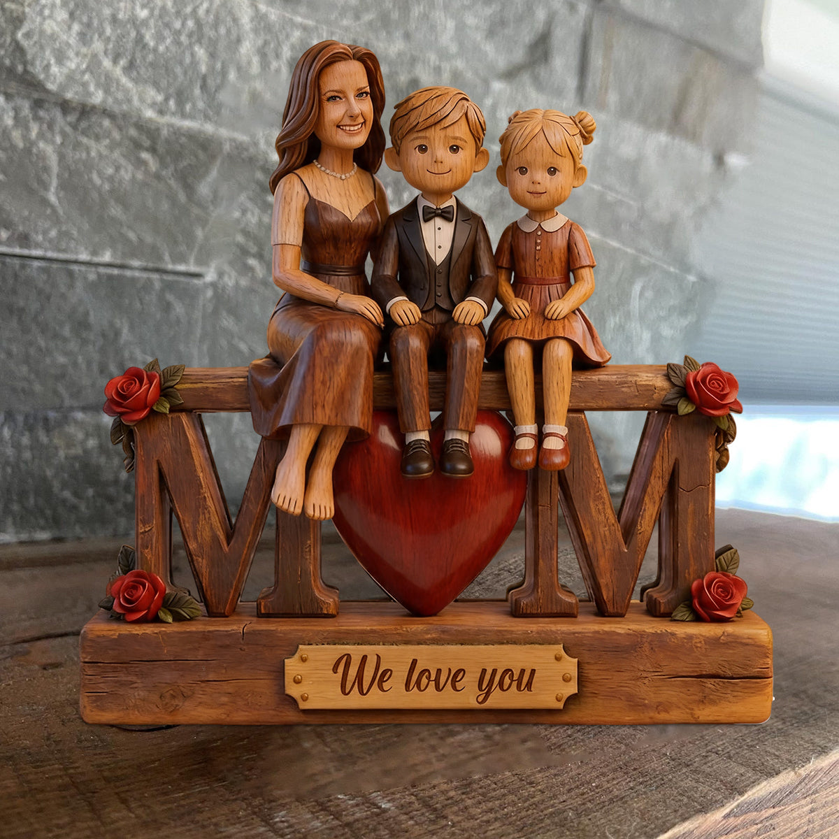 I Love You Mom - Personalized Mother Custom Shaped Wood Plaque