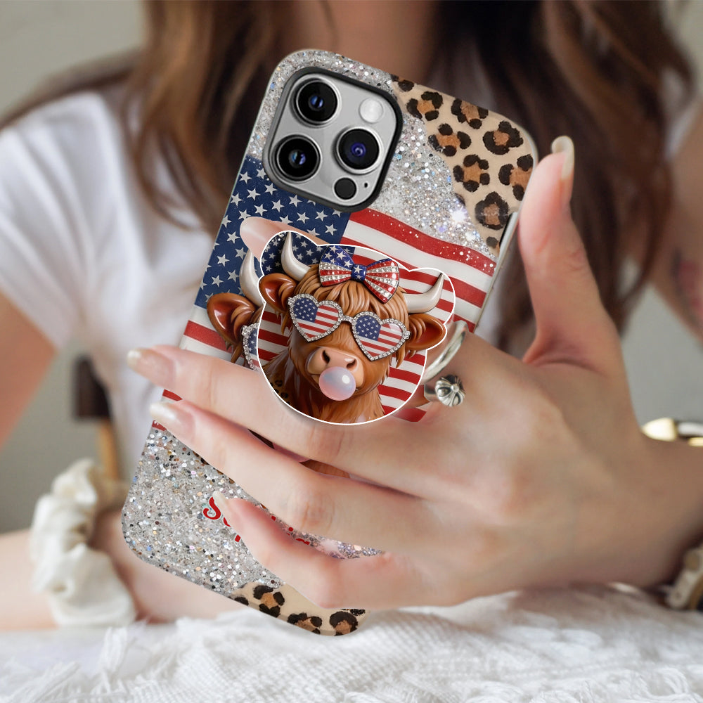 Highland Cow Patriotic - Personalized Highland Cow Full Print Phone Case & Phone Grip