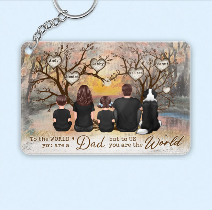 Back-View Family & Dog Tree Poster – “To the World You Are a Dad” Personalized Wall Art, Father’s Day Gift from Kids or Wife