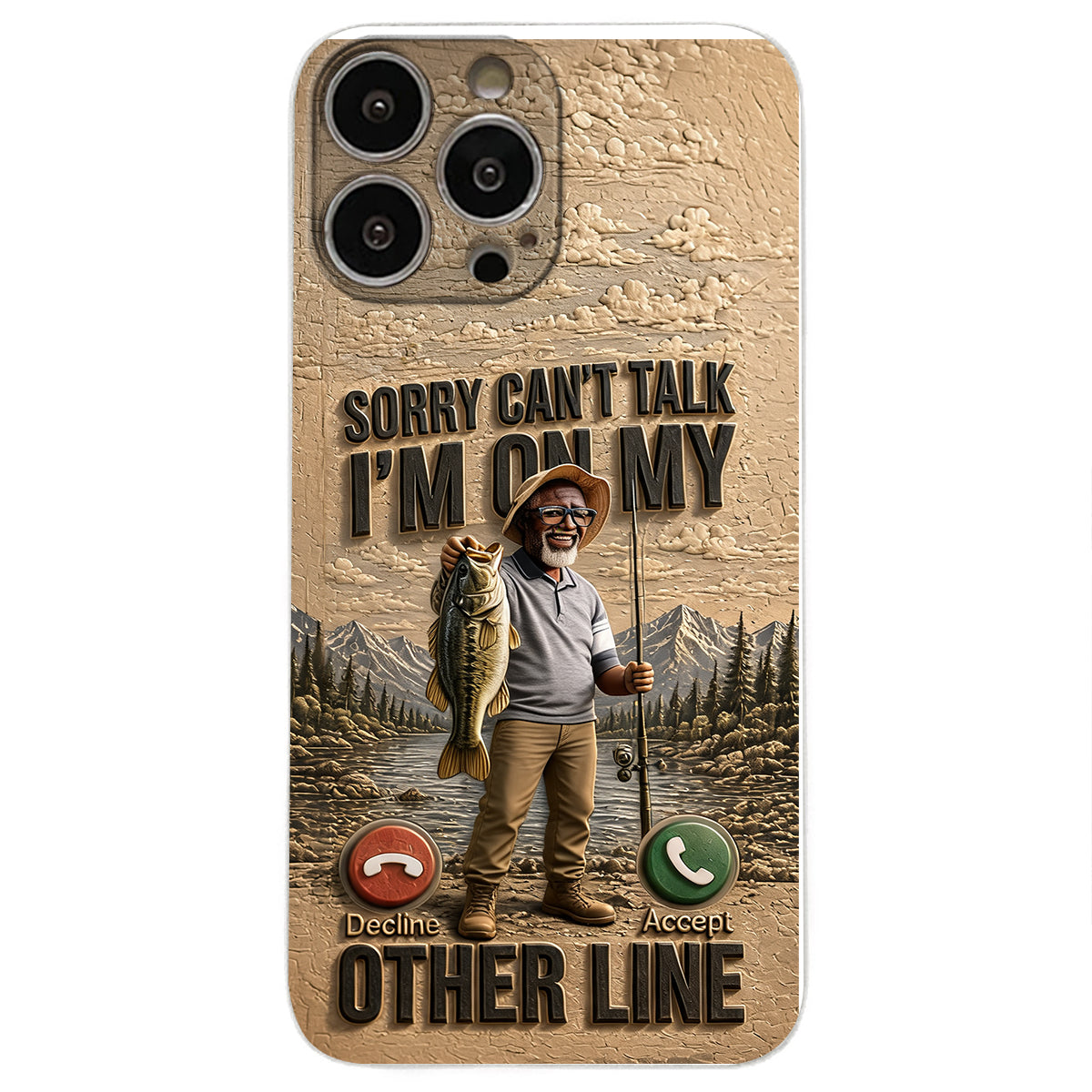 I'm On My Other Line, Fishing Lover Gift - Personalized Fishing 3D Embossed Leather Phone Case