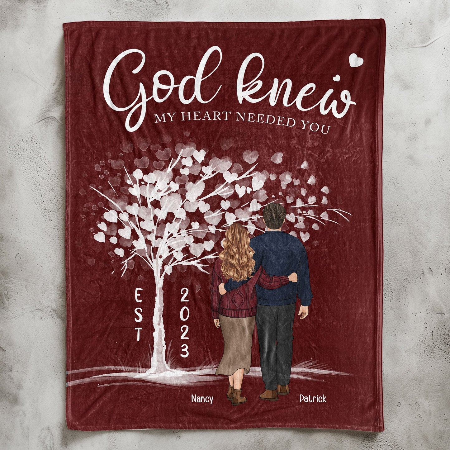 Couple Back Theme Personalized Art – “God Knew My Heart Needed You” Poster or Canvas, Perfect Valentine’s and Anniversary Gift