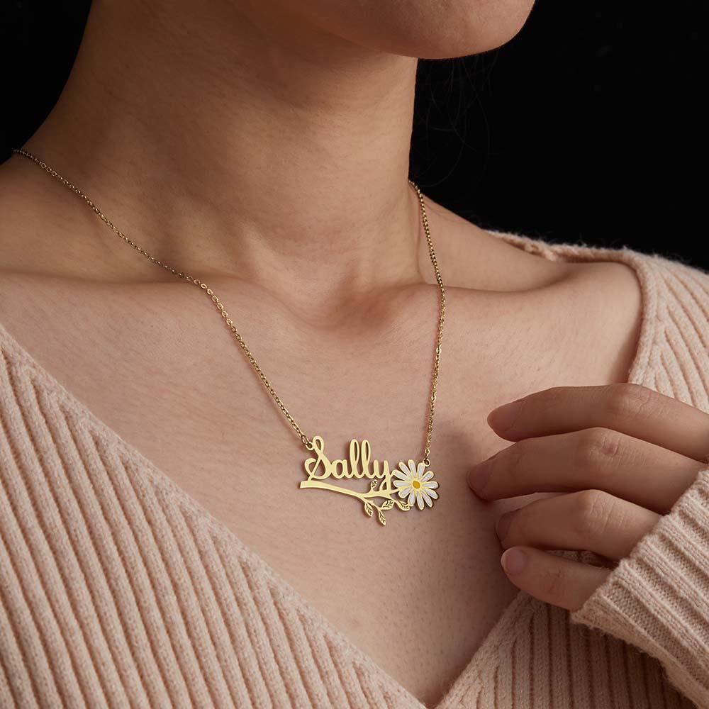 Any Name Daisy Flower - Personalized Daisy Name Necklace