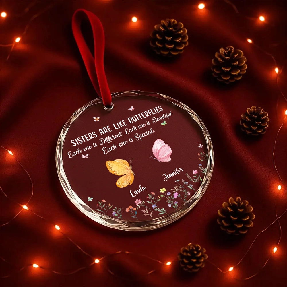 Crystal Ornament with Butterfly and Floral Design, Sisterly Bond Keepsake, Perfect Friendship Gift