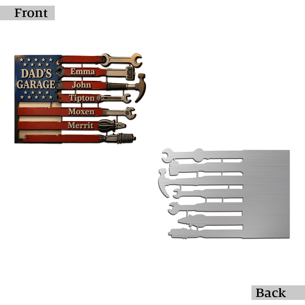 Dad's Garage Flag Wall Art - Personalized Father Cut Metal Sign