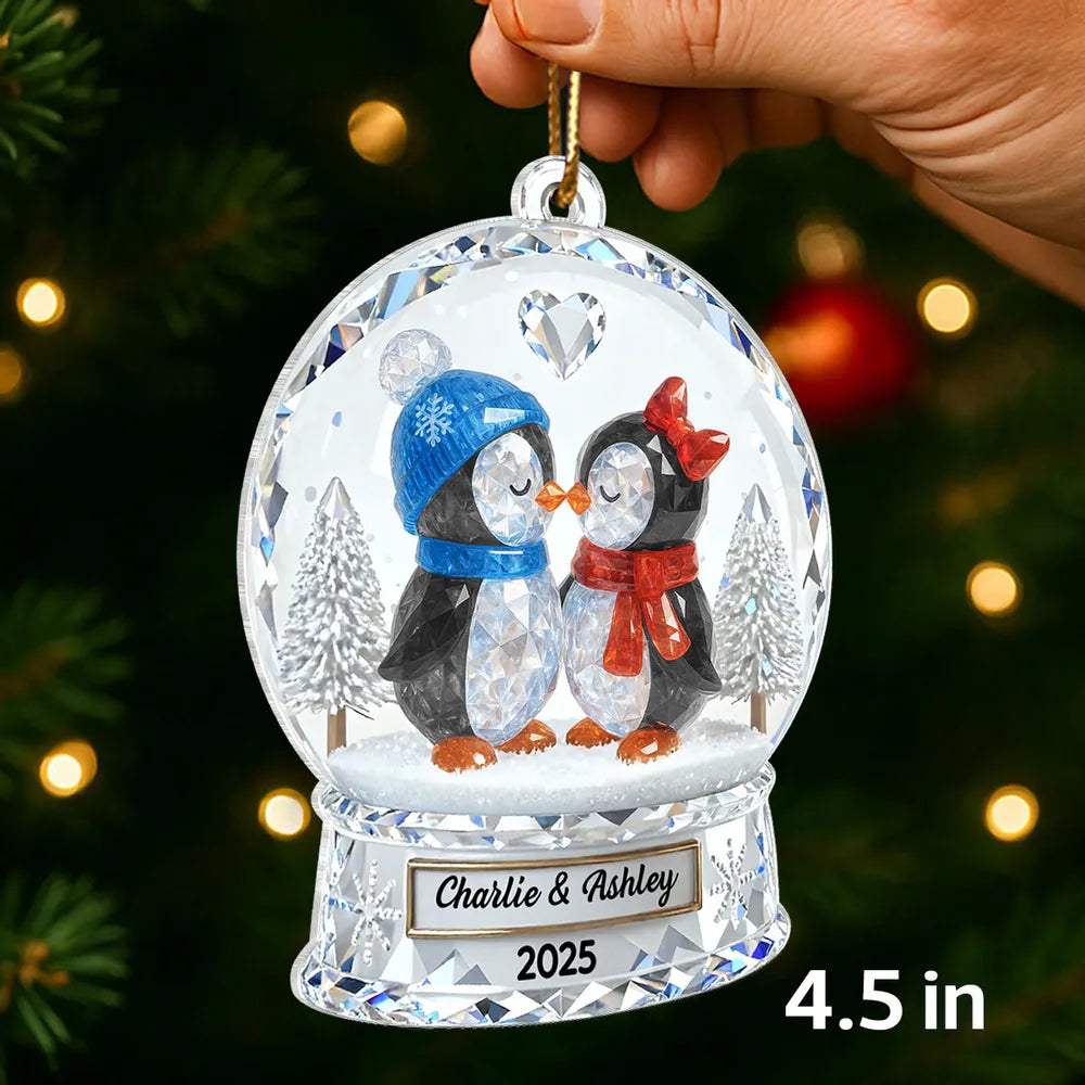 Custom Penguin Couple Acrylic Ornament for Christmas Tree, Cozy Winter Love Scene, Heartfelt Personalized Gift for Someone Special