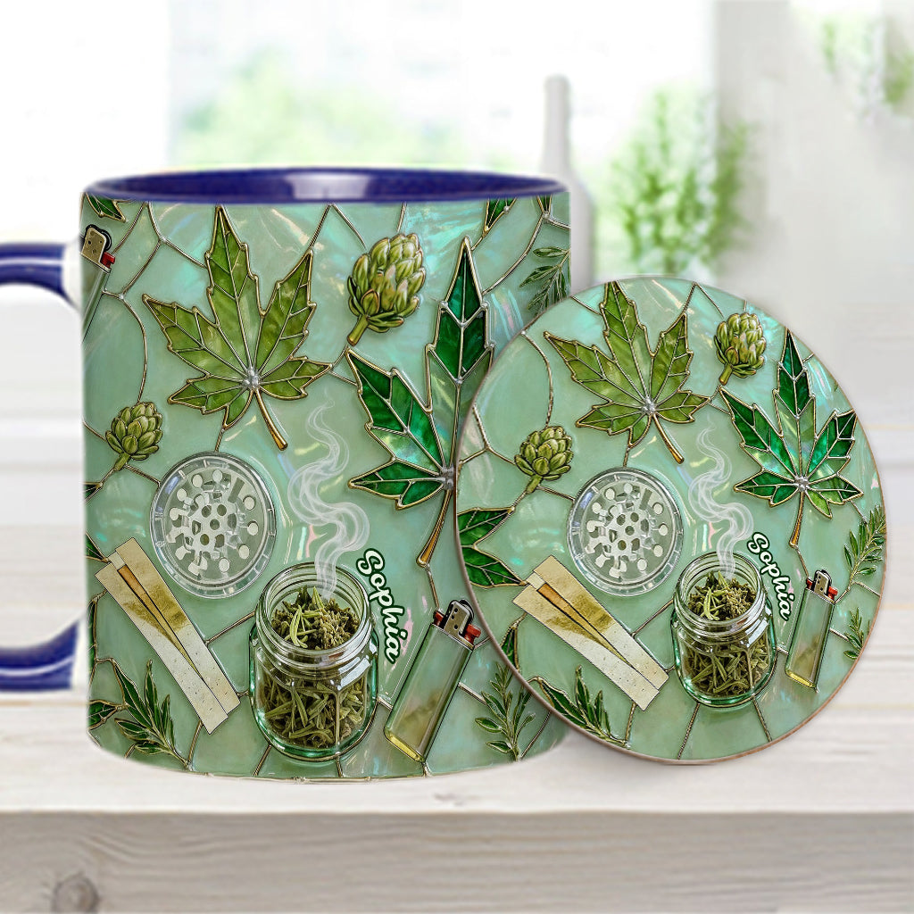 Green Magic Leaf - Personalized Weed Accent Mug & Coaster