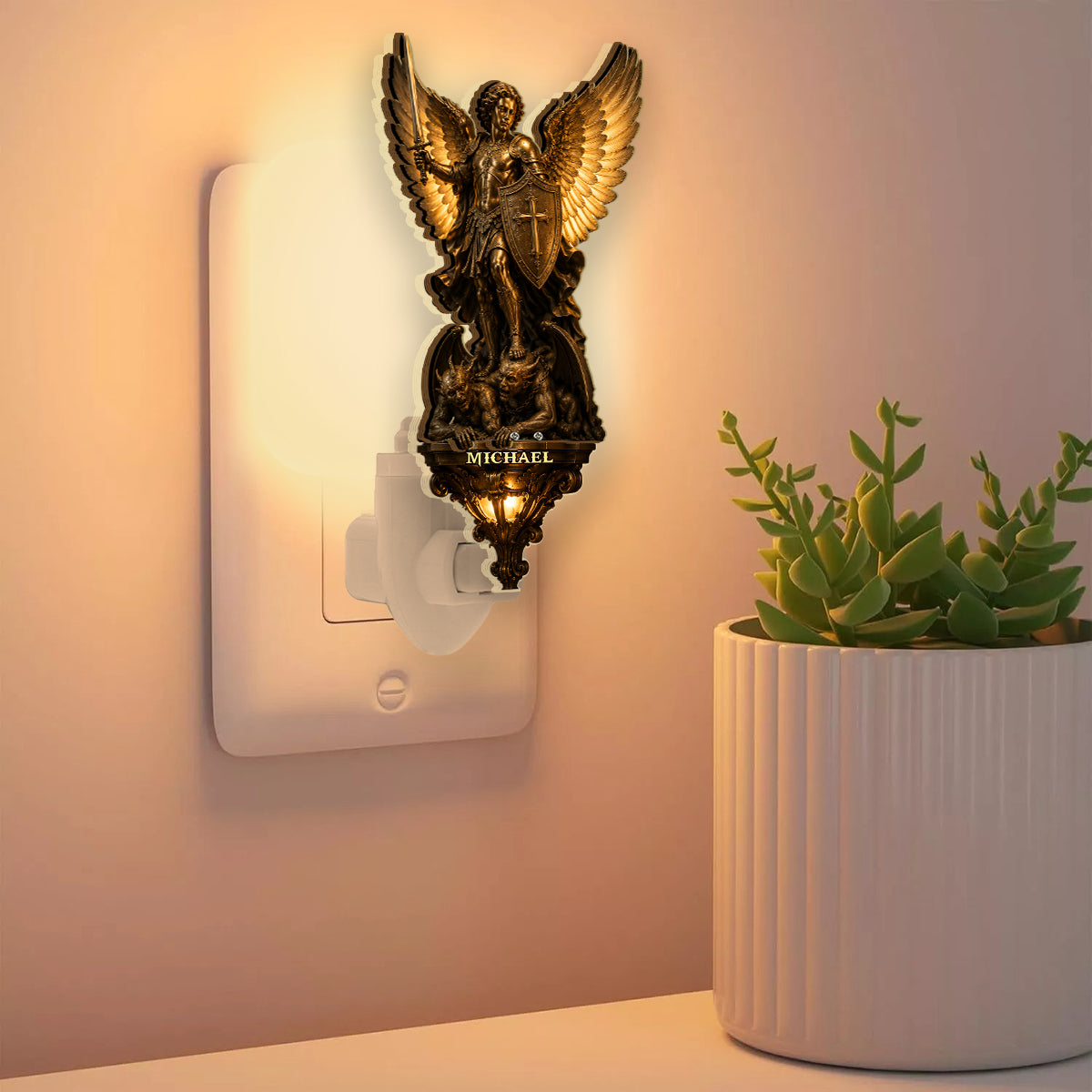 Archangel Michael, Guardian Of Light & Valor - Personalized Christian Plug-In Night Light