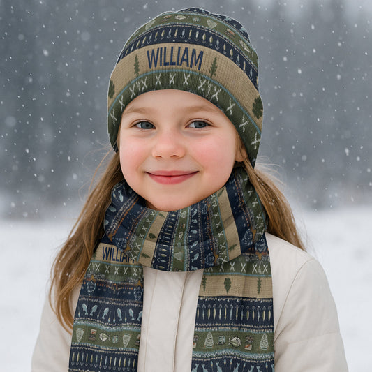 Fishing - Personalized Fishing Knitted Beanie Hat and Scarf Set